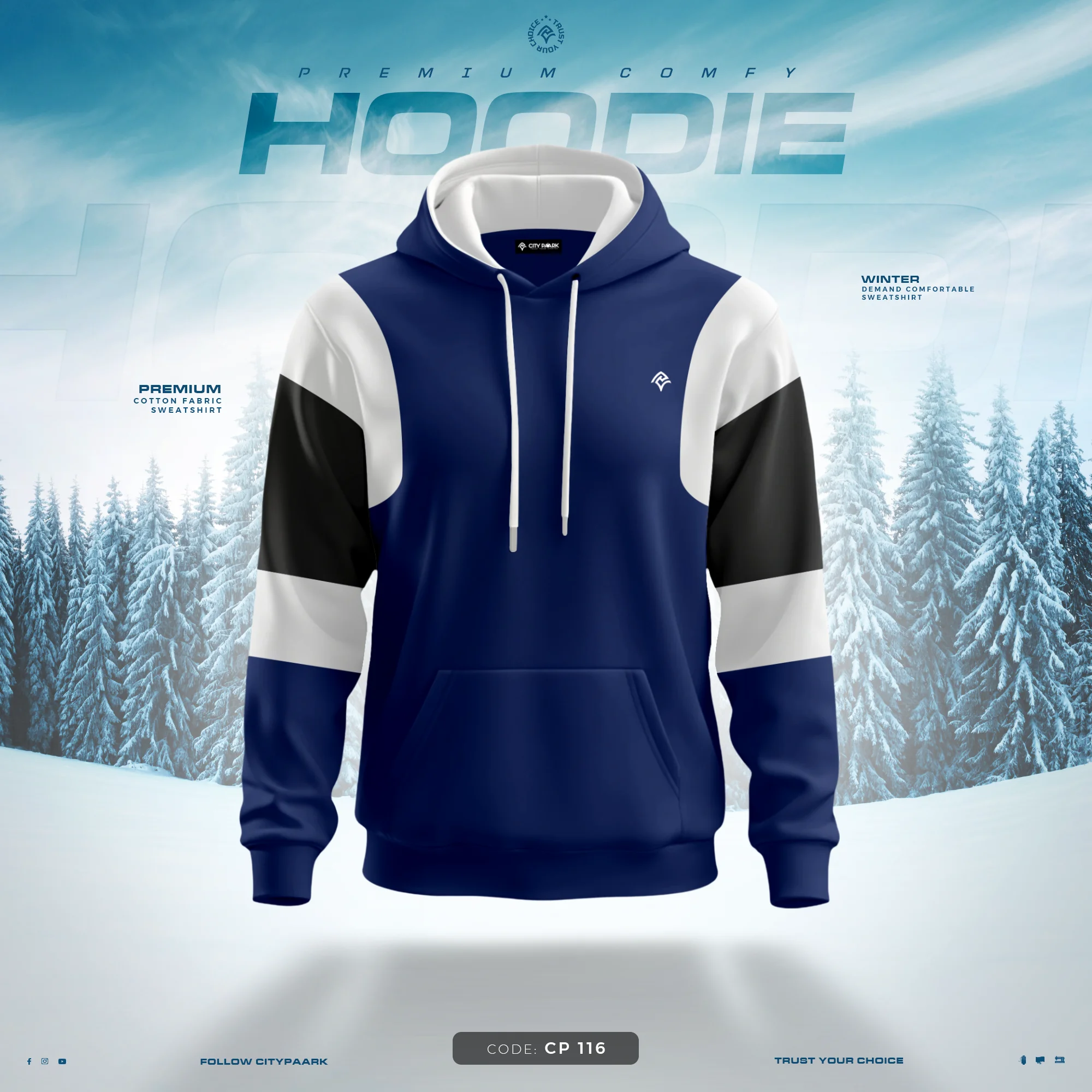 Premium Hoodie For Men – CP 116 – Blue